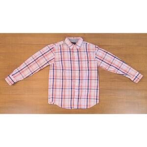 Nautica Boys Plaid Long Sleeve Cotton Blend Button Up Shirt Large Red White Blue